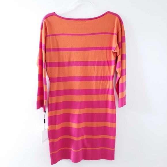 New Calvin Klein Sweater Dress Orange Pink Stripe Small, Long Sleeve - Picture 2 of 5